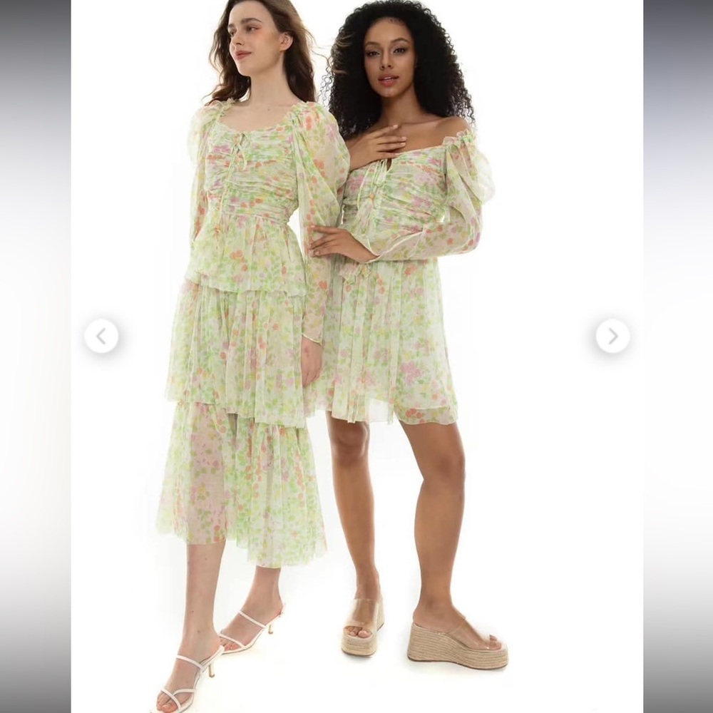silk green floral dress size 36